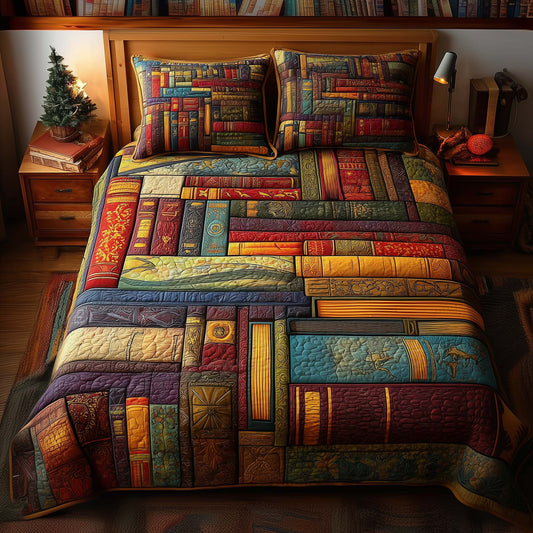 Book Mosaic 3-Piece Quilted Bedding Set GFTOQM1473