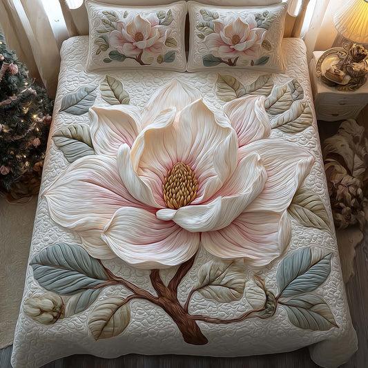 Magnolia Bloom 3-Piece Quilted Bedding Set GFTOQM1474