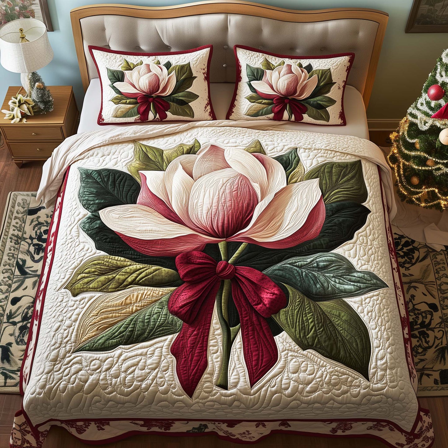 Bow Magnolia 3-Piece Quilted Bedding Set GFTOQM1476