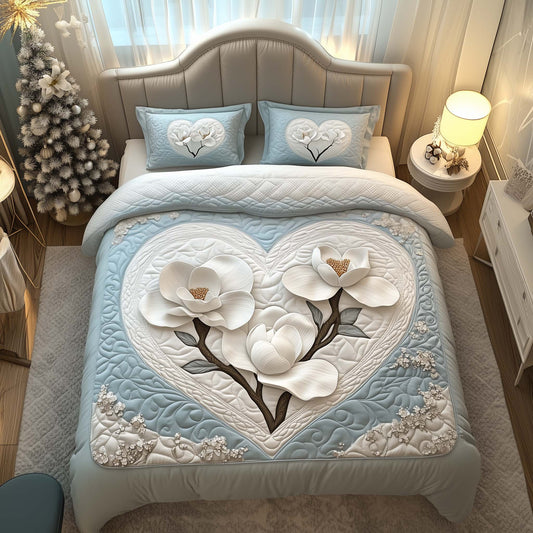 Heart Magnolia 3-Piece Quilted Bedding Set GFTOQM1477