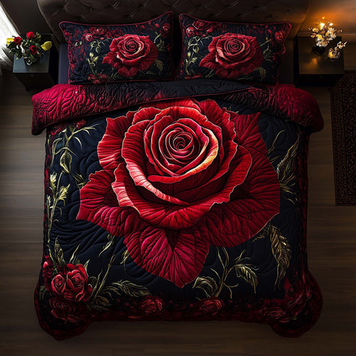 Midnight Rose 3-Piece Quilted Bedding Set GFTOQM1479