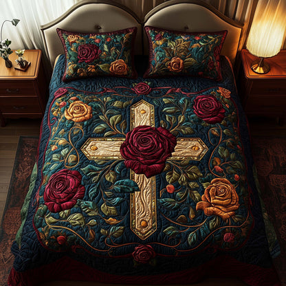 Cross Rose 3-Piece Quilted Bedding Set GFTOQM1480