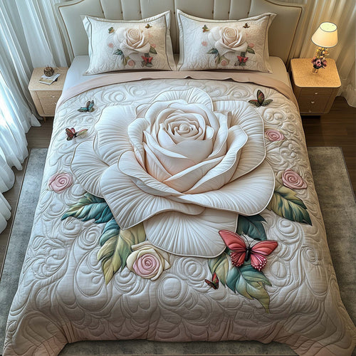 White Rose 3-Piece Quilted Bedding Set GFTOQM1481
