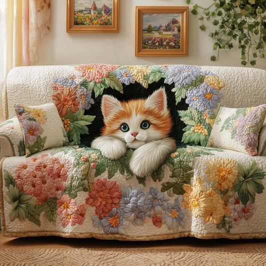 Floral Kitten Quilted Sofa Cover GFTOQM1505