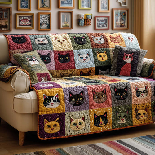 Patchwork Cats Quilted Sofa Cover GFTOQM1506