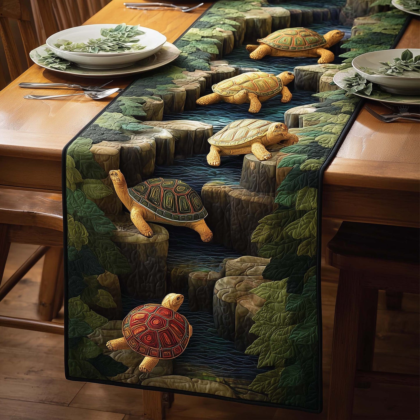 River Turtles Quilted Table Runner GFTOQM1511