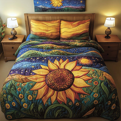 Cosmic Sunflower 3-Piece Quilted Bedding Set GFTOQM1516
