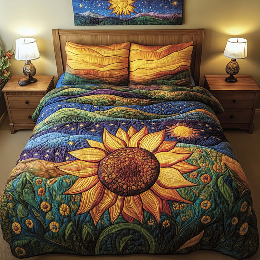 Cosmic Sunflower 3-Piece Quilted Bedding Set GFTOQM1516