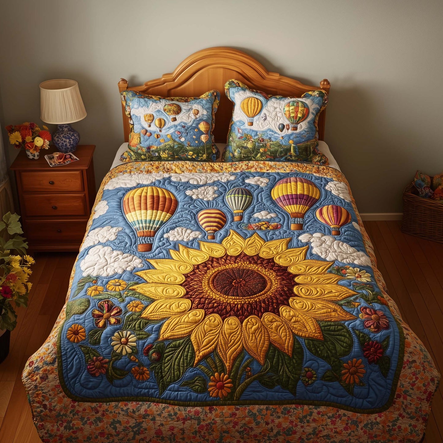 Balloon Sunflower 3-Piece Quilted Bedding Set GFTOQM1518