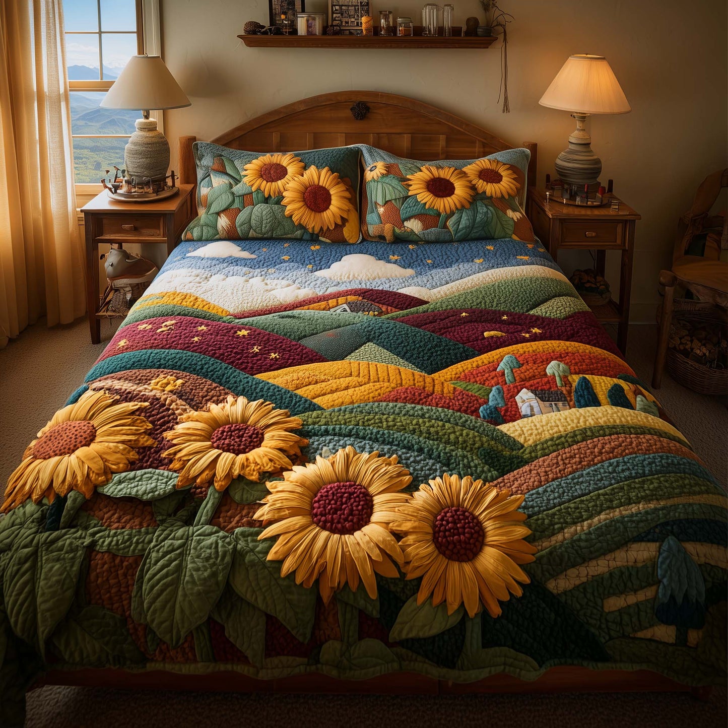 Meadow Sunflowers 3-Piece Quilted Bedding Set GFTOQM1519