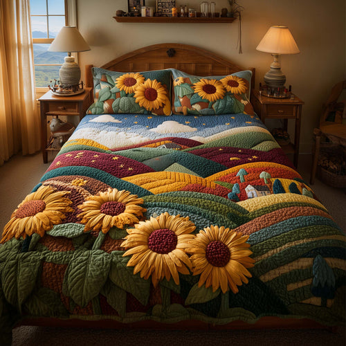 Meadow Sunflowers 3-Piece Quilted Bedding Set GFTOQM1519