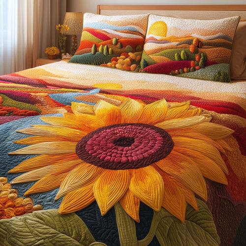Sunset Sunflower 3-Piece Quilted Bedding Set GFTOQM1520