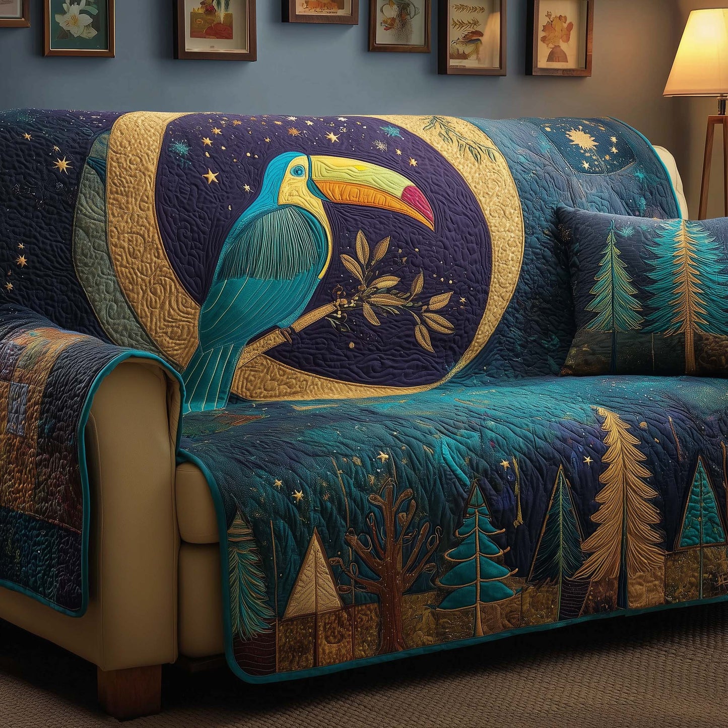 Moonlit Toucan Quilted Sofa Cover GFTOQM1547