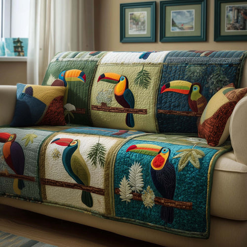 Patchwork Toucans Quilted Sofa Cover GFTOQM1548