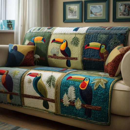 Patchwork Toucans Quilted Sofa Cover GFTOQM1548