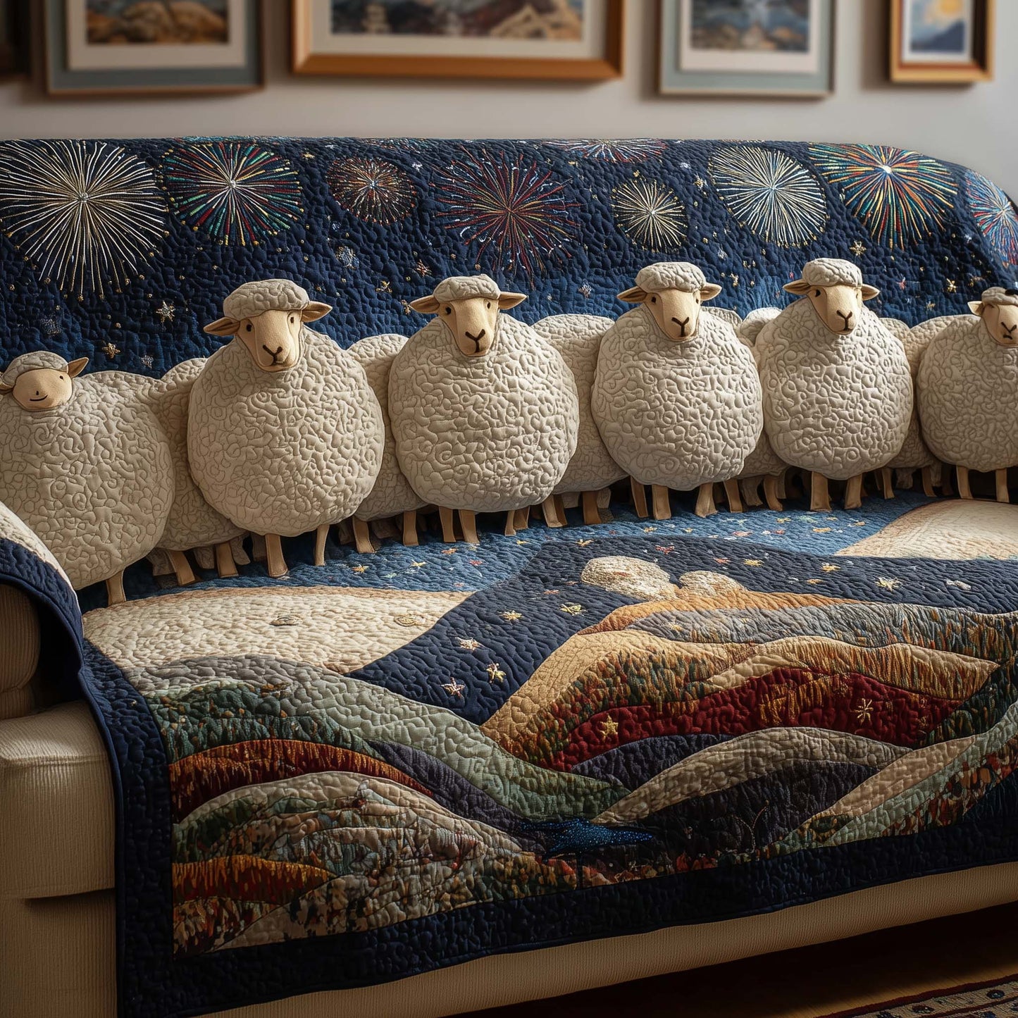 Firework Sheep Quilted Sofa Cover GFTOQM1558