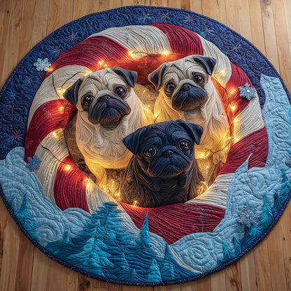 Triple Pug Quilted Round Mat GFTOQM155