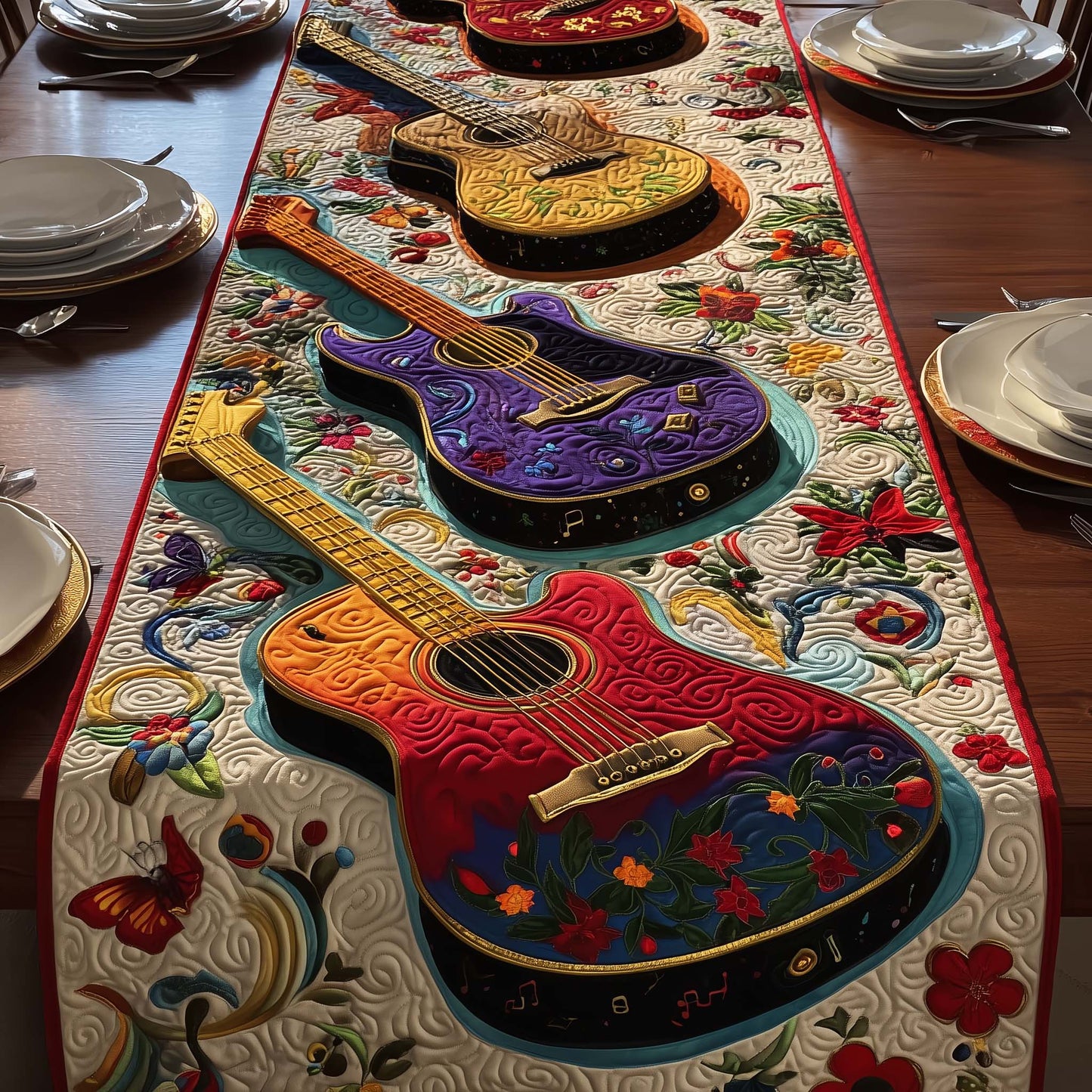 Floral Guitars Quilted Table Runner GFTOQM1564