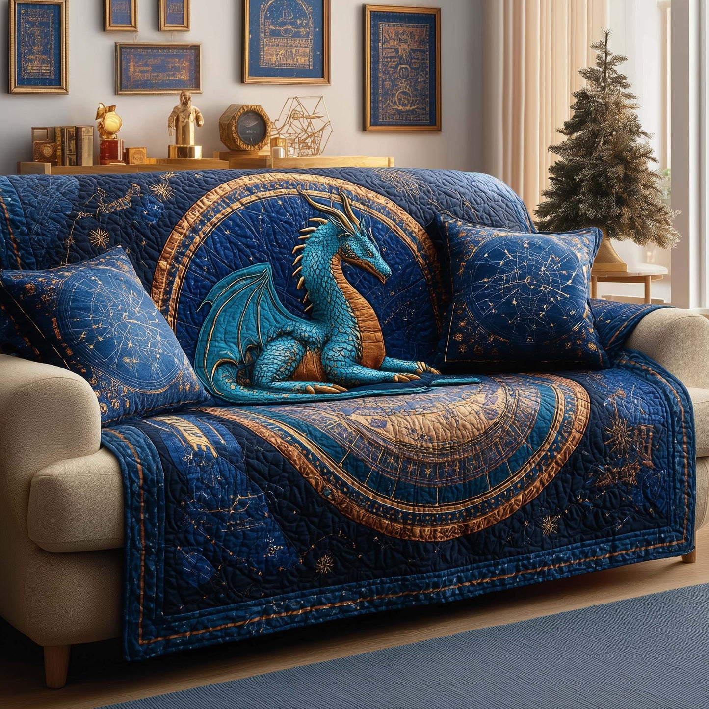 Celestial Dragon Quilted Sofa Cover GFTOQM1594