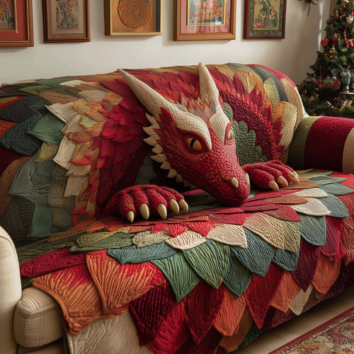 Crimson Dragon Quilted Sofa Cover GFTOQM1595