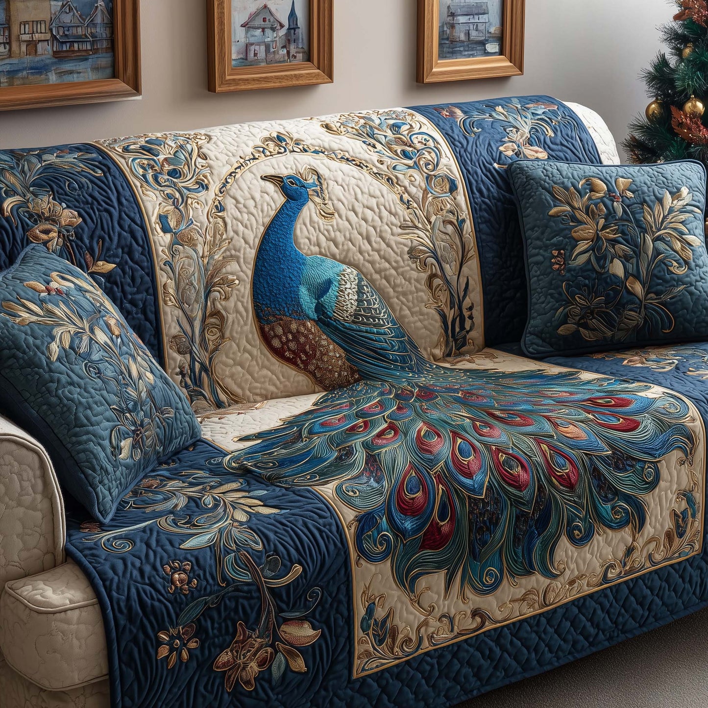 Regal Peacock Quilted Sofa Cover GFTOQM1601
