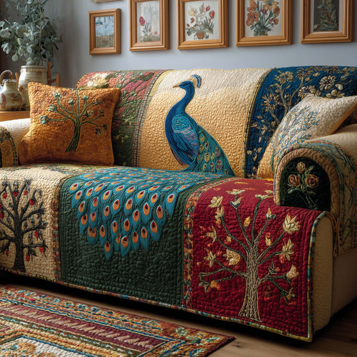 Patchwork Peacock Quilted Sofa Cover GFTOQM1603