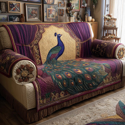 Velvet Peacock Quilted Sofa Cover GFTOQM1604
