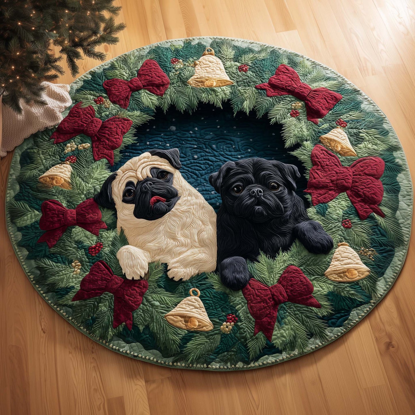 Dual Pug Quilted Round Mat GFTOQM161