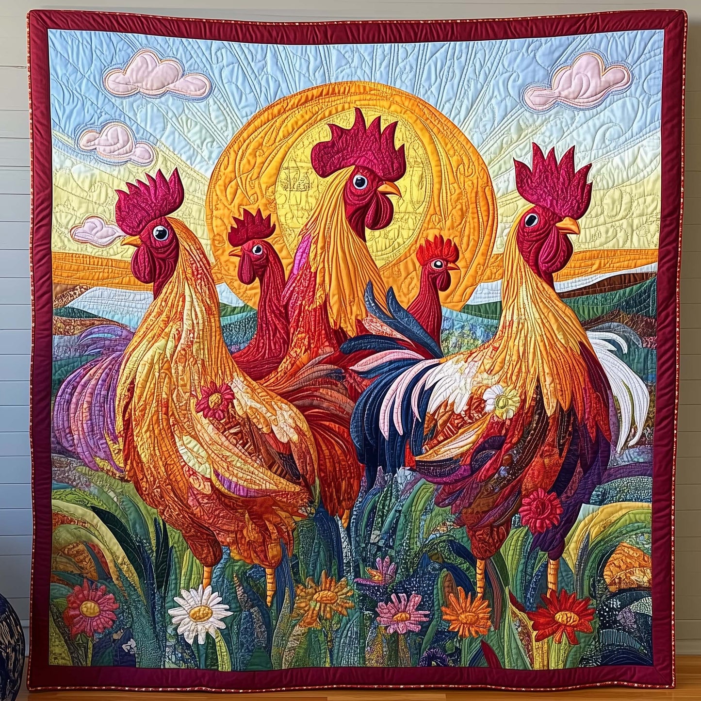Golden Roosters Quilted Blanket GFTOQM1636