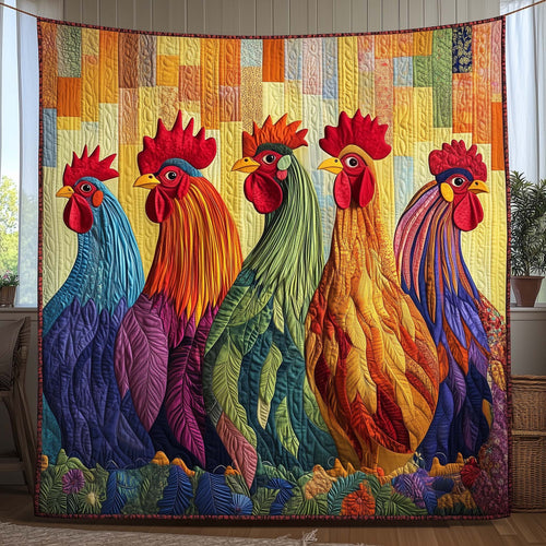 Rainbow Roosters Quilted Blanket GFTOQM1640