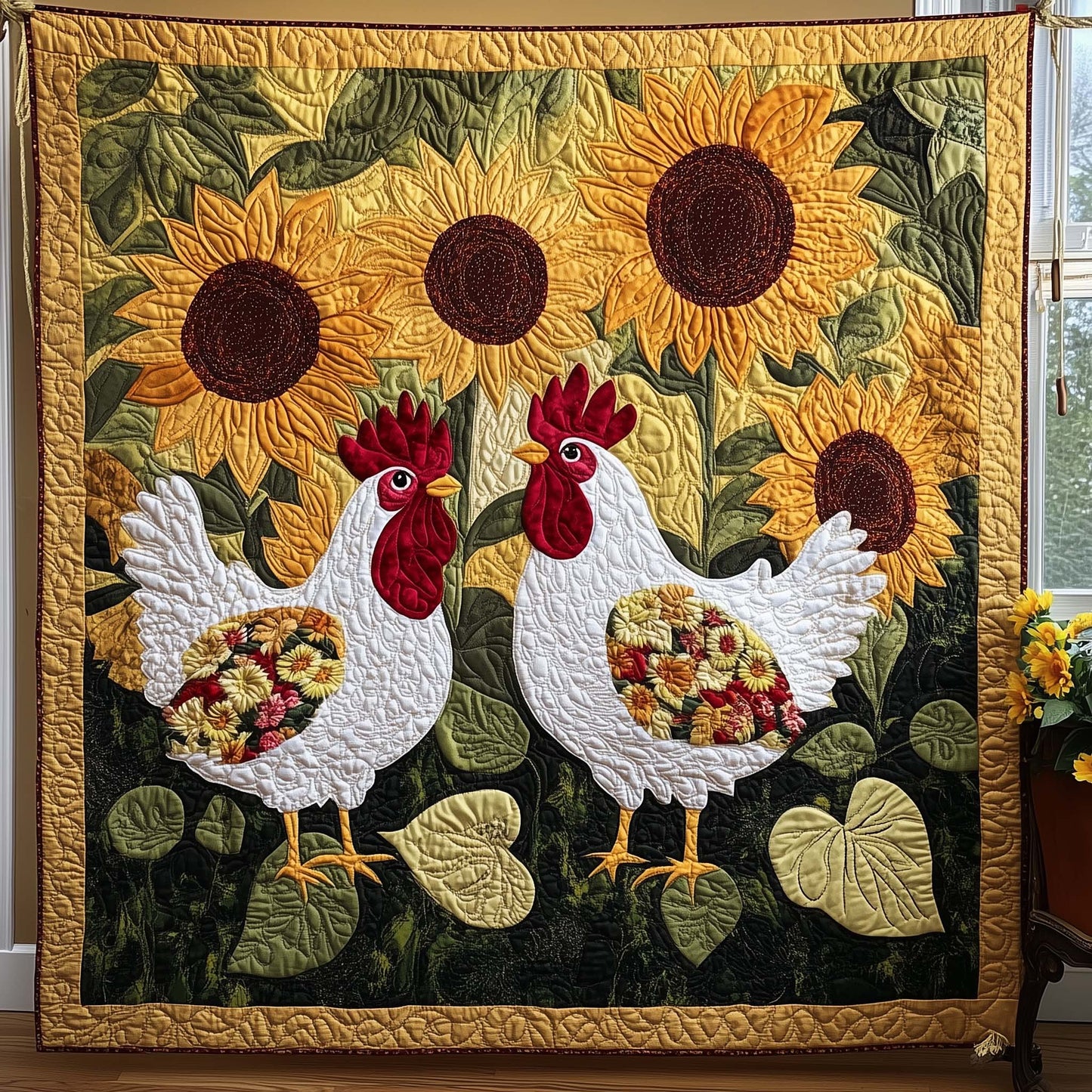 Sunflower Hens Quilted Blanket GFTOQM1642