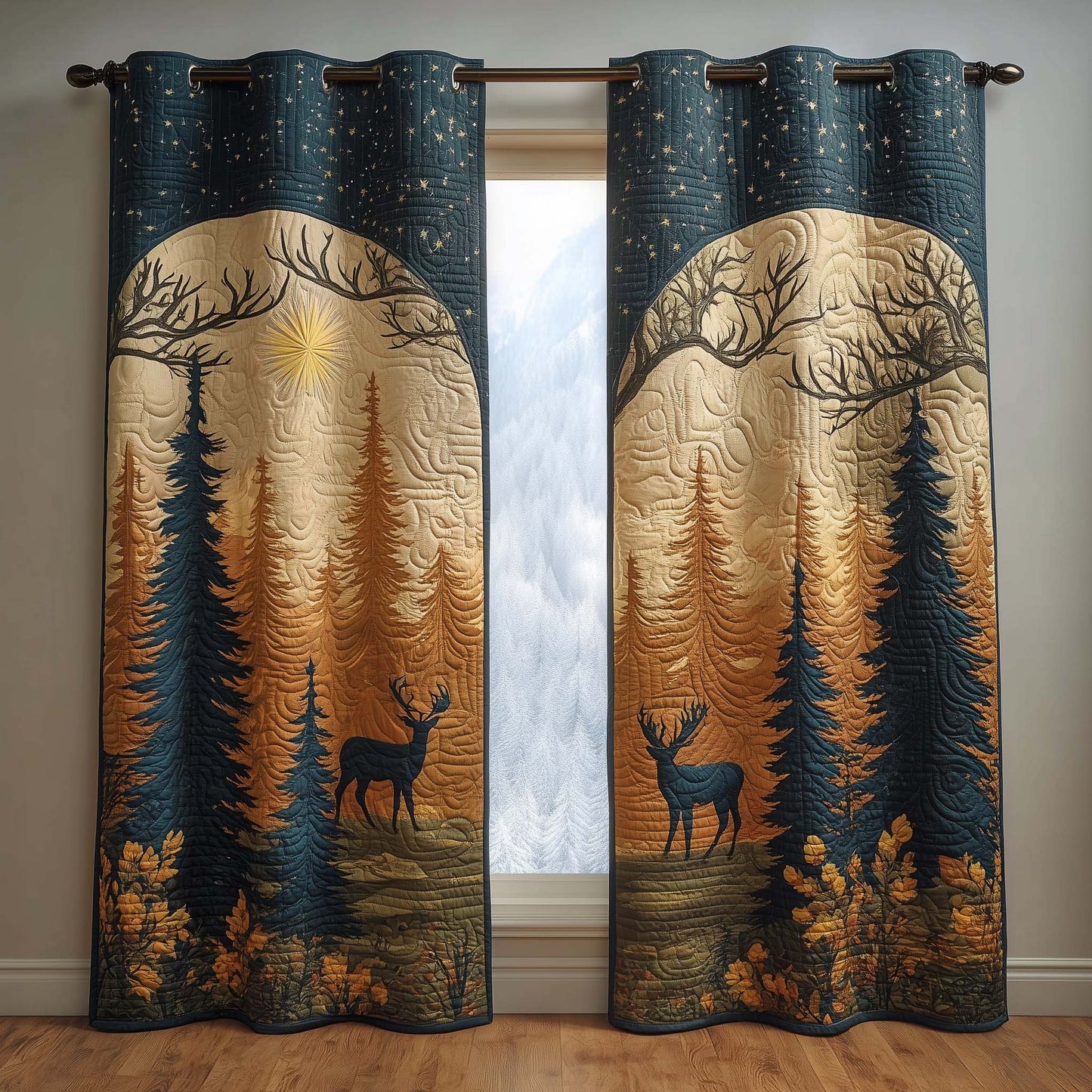 Moonlit Pines Quilted Curtains GFTOQM1669
