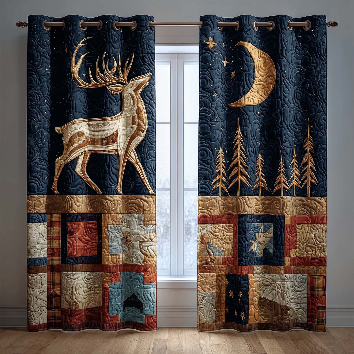 Midnight Deer Quilted Curtains GFTOQM1673