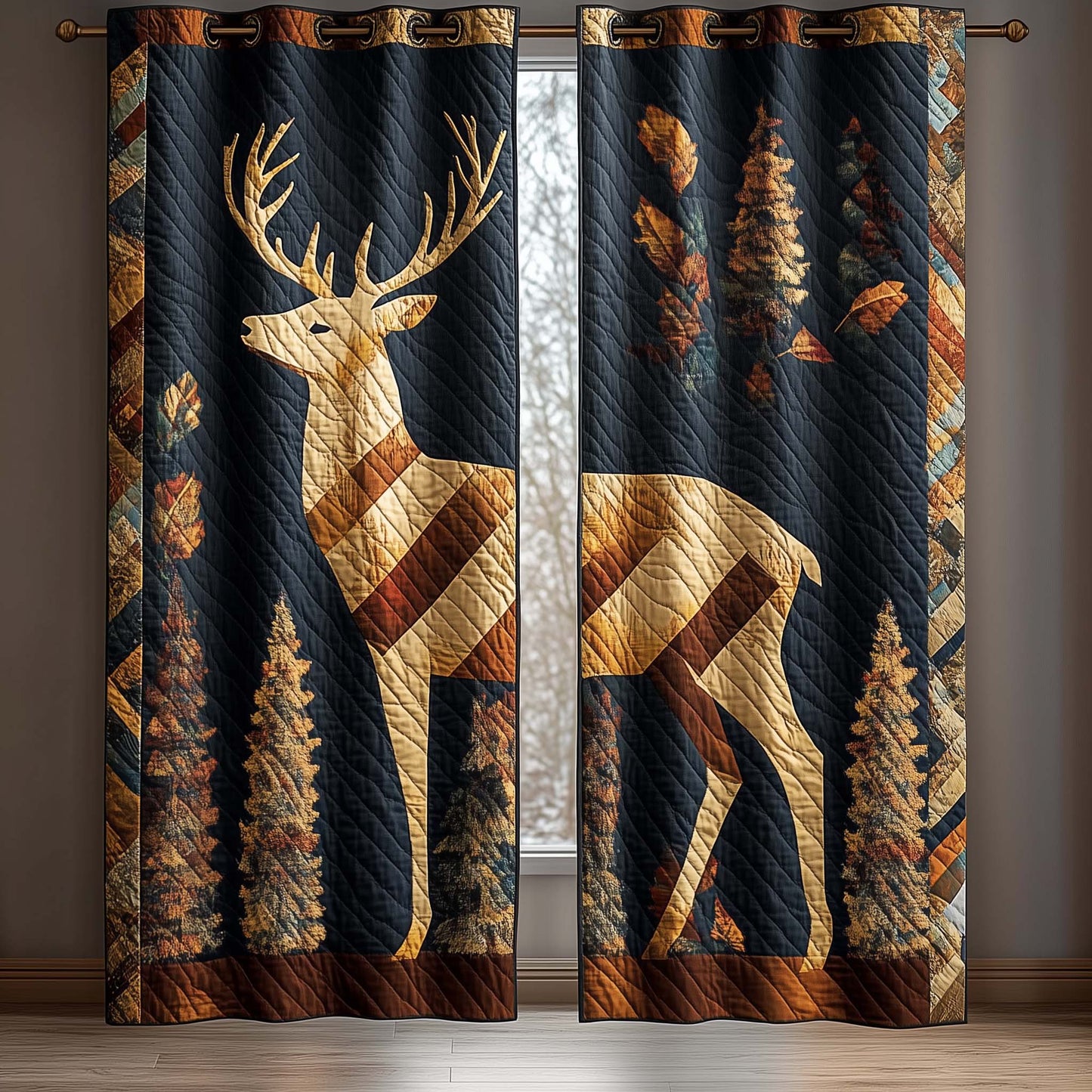 Patchwork Stag Quilted Curtains GFTOQM1675