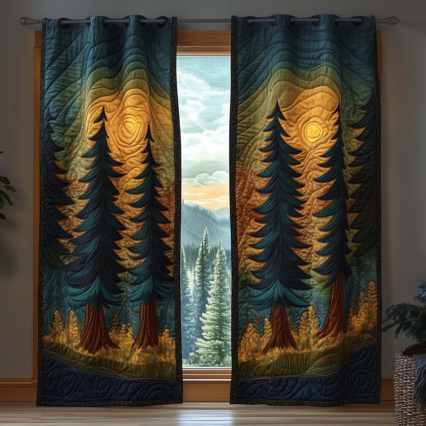 Golden Pines Quilted Curtains GFTOQM1676