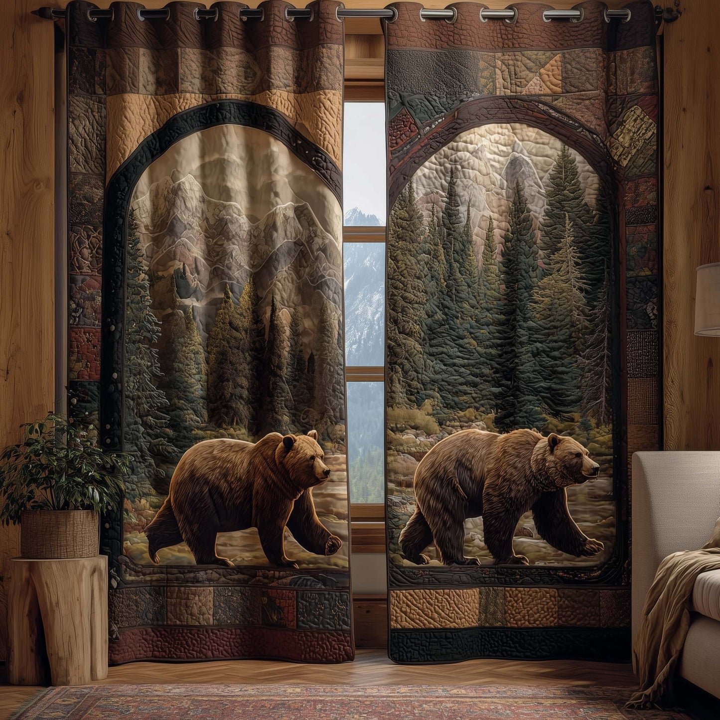 Alpine Bear Quilted Curtains GFTOQM1715