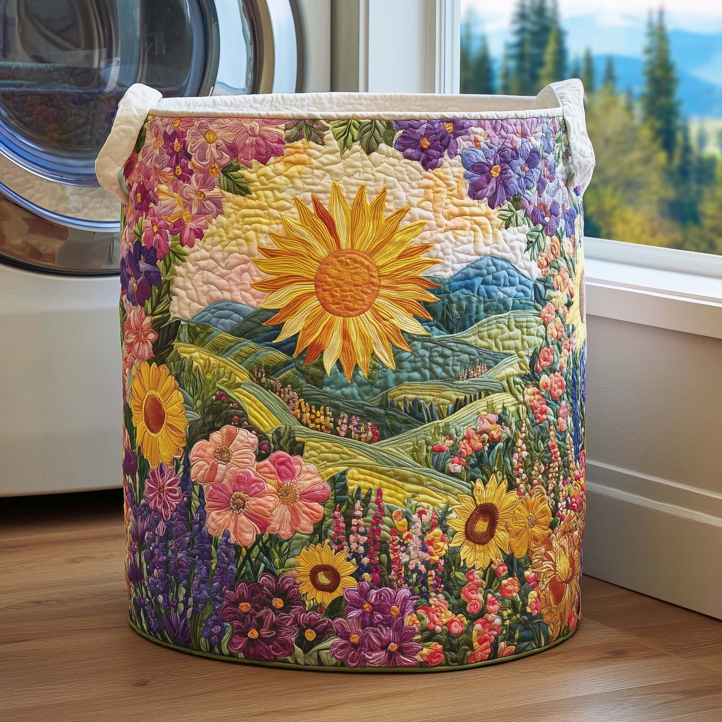 Sunlit Garden Quilted Laundry Basket GFTOQM1720