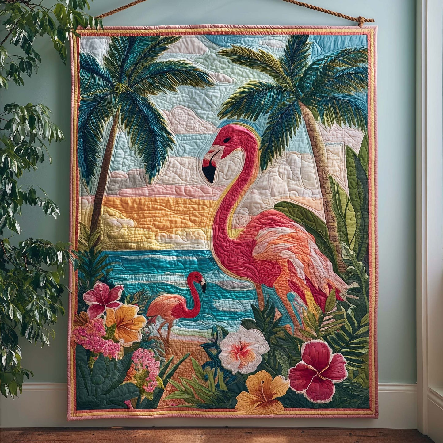 Flamingo Bloom Quilted Blanket GFTOQM1759