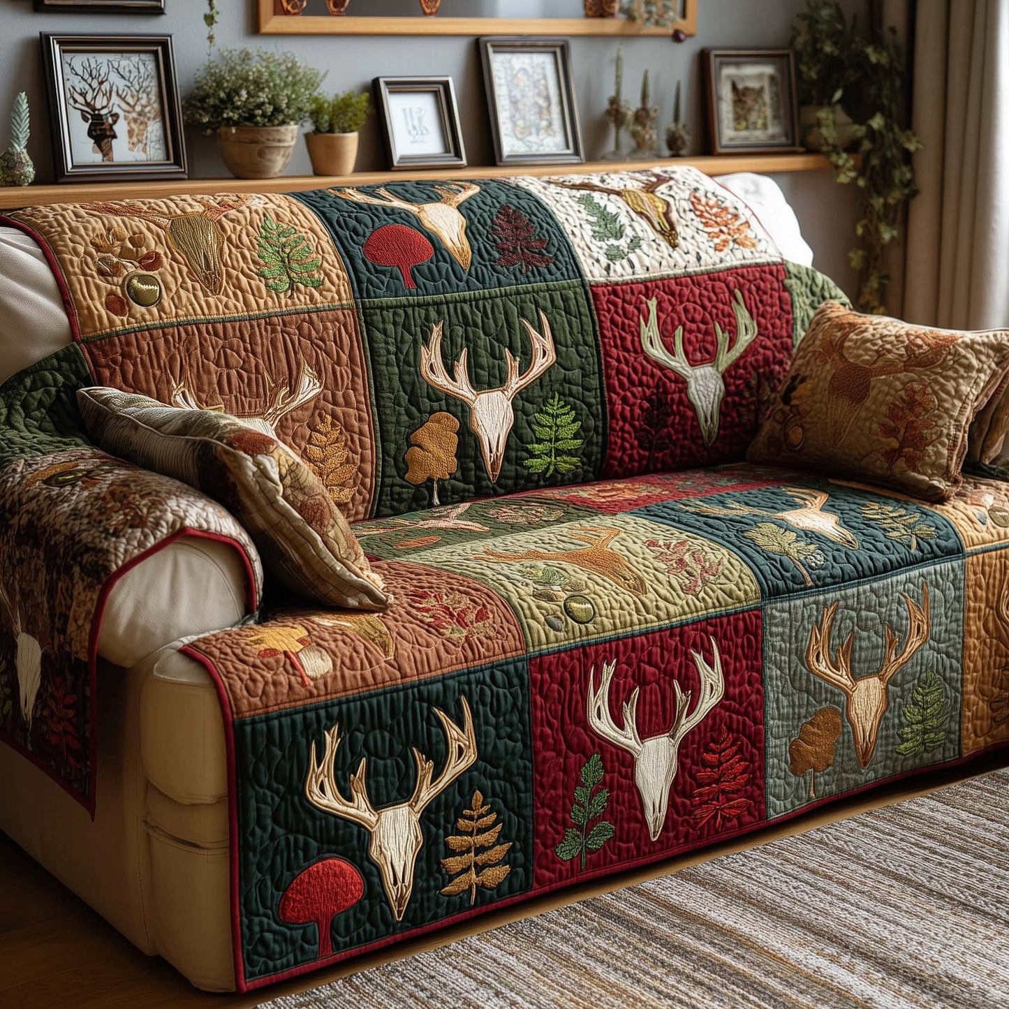 Autumn Antlers Quilted Sofa Cover GFTOQM1773