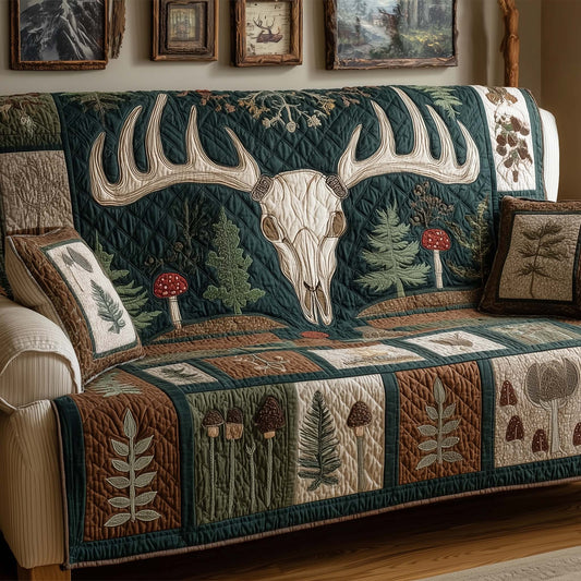 Teal Antlers Quilted Sofa Cover GFTOQM1778