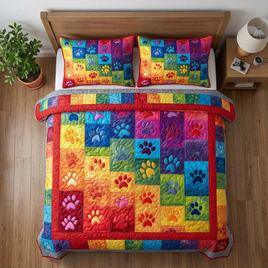 Rainbow Paws 3-Piece Quilted Bedding Set GFTOQM1817