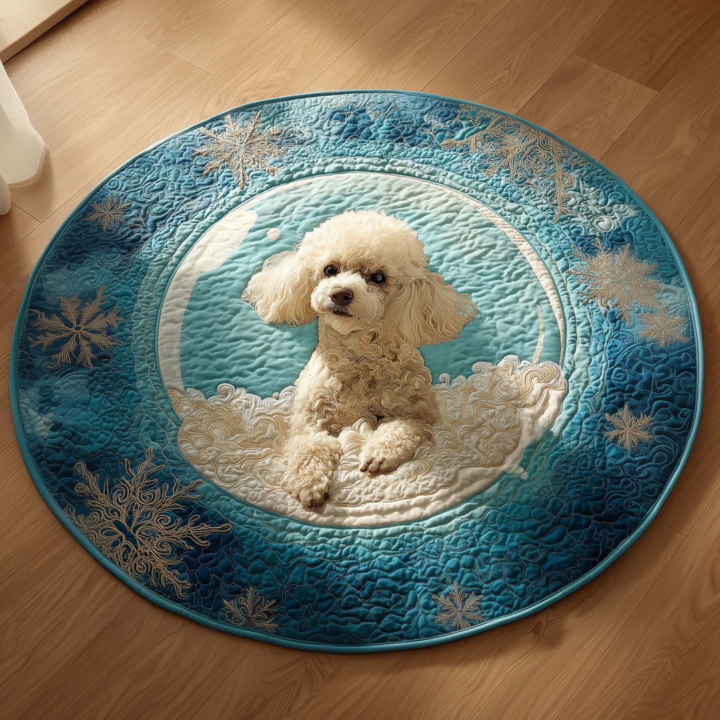 Cream Poodle Quilted Round Mat GFTOQM191