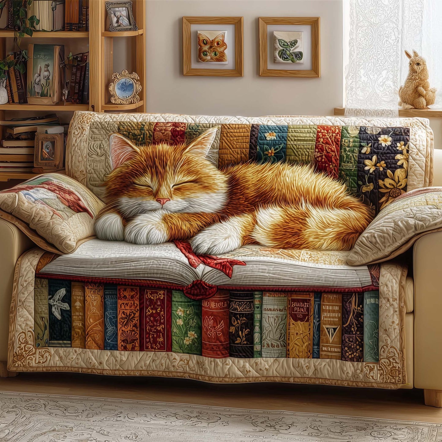 Book Cat Quilted Sofa Cover GFTOQM1933