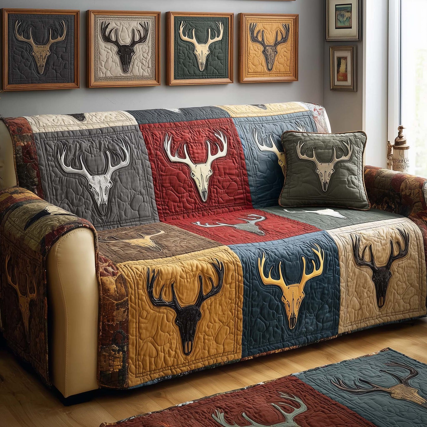 Patchwork Antlers Quilted Sofa Cover GFTOQM1955
