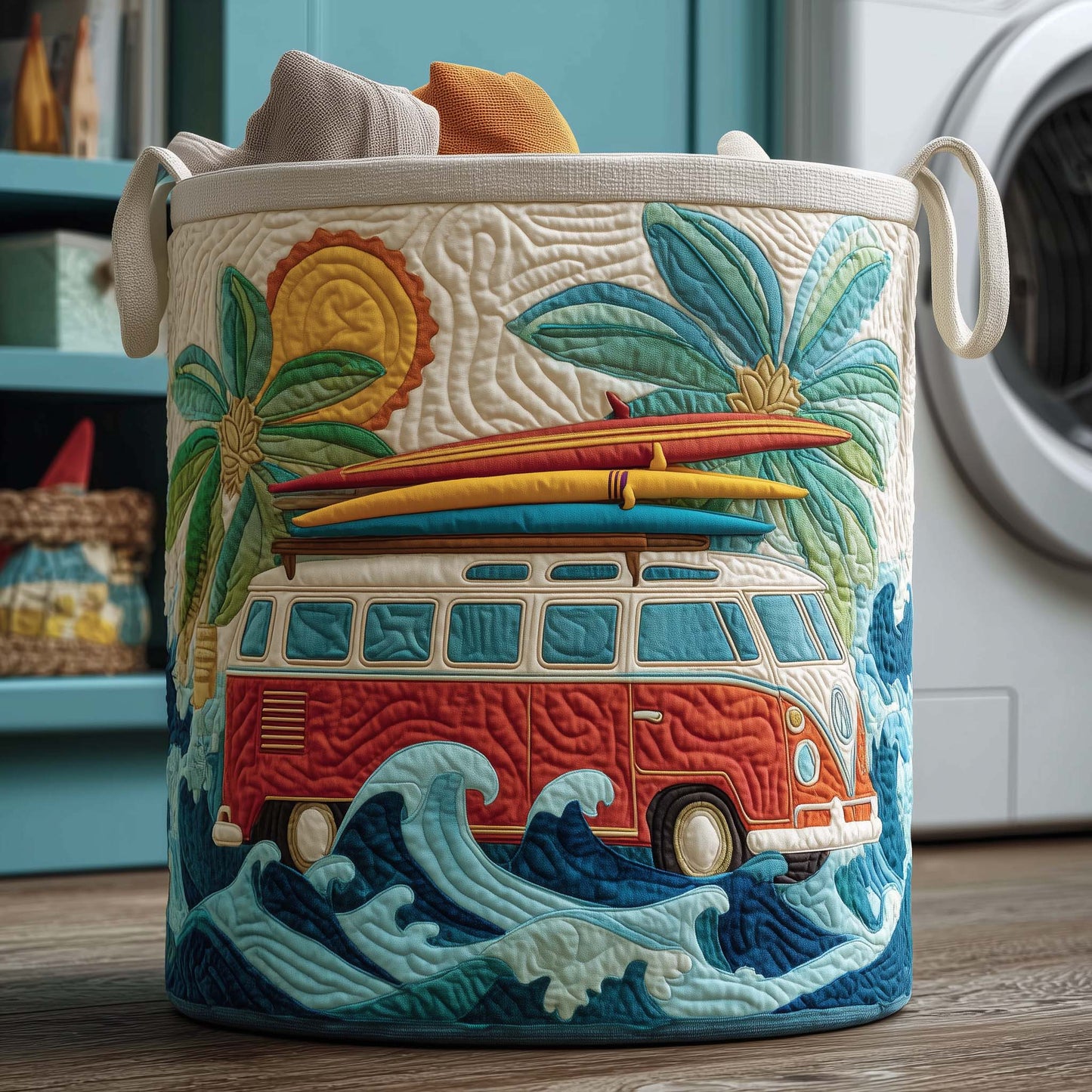 Palm Cruise Quilted Laundry Basket GFTOQM1979