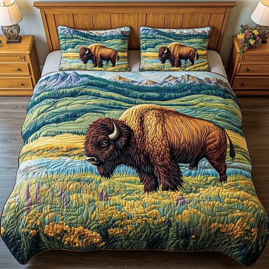 Meadow Bison 3-Piece Quilted Bedding Set GFTOQM2005