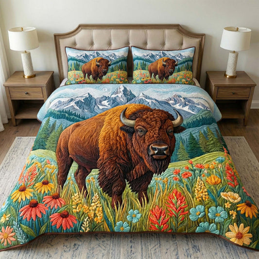 Wildflower Bison 3-Piece Quilted Bedding Set GFTOQM2007