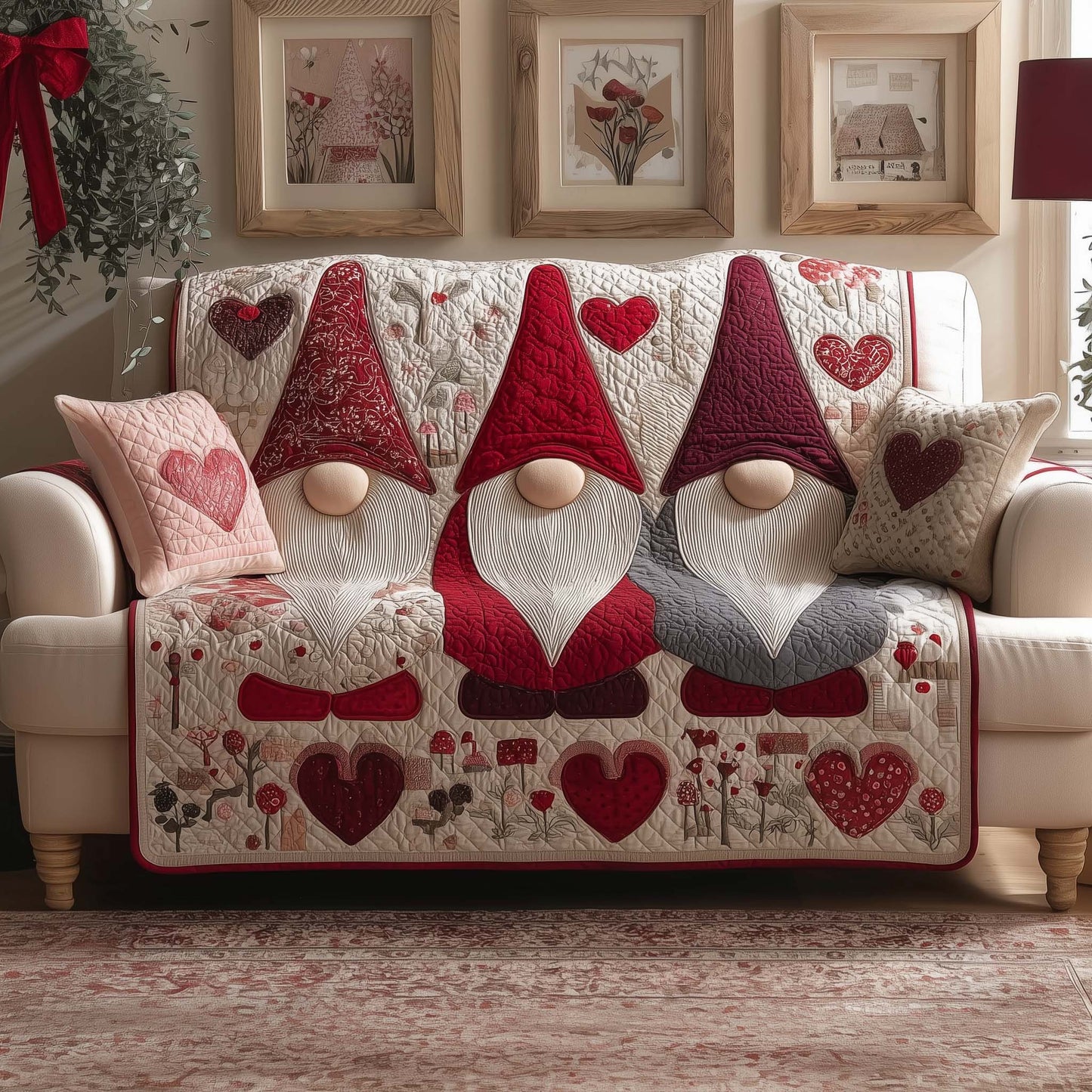 Gnome Trio Quilted Sofa Cover GFTOQM2014