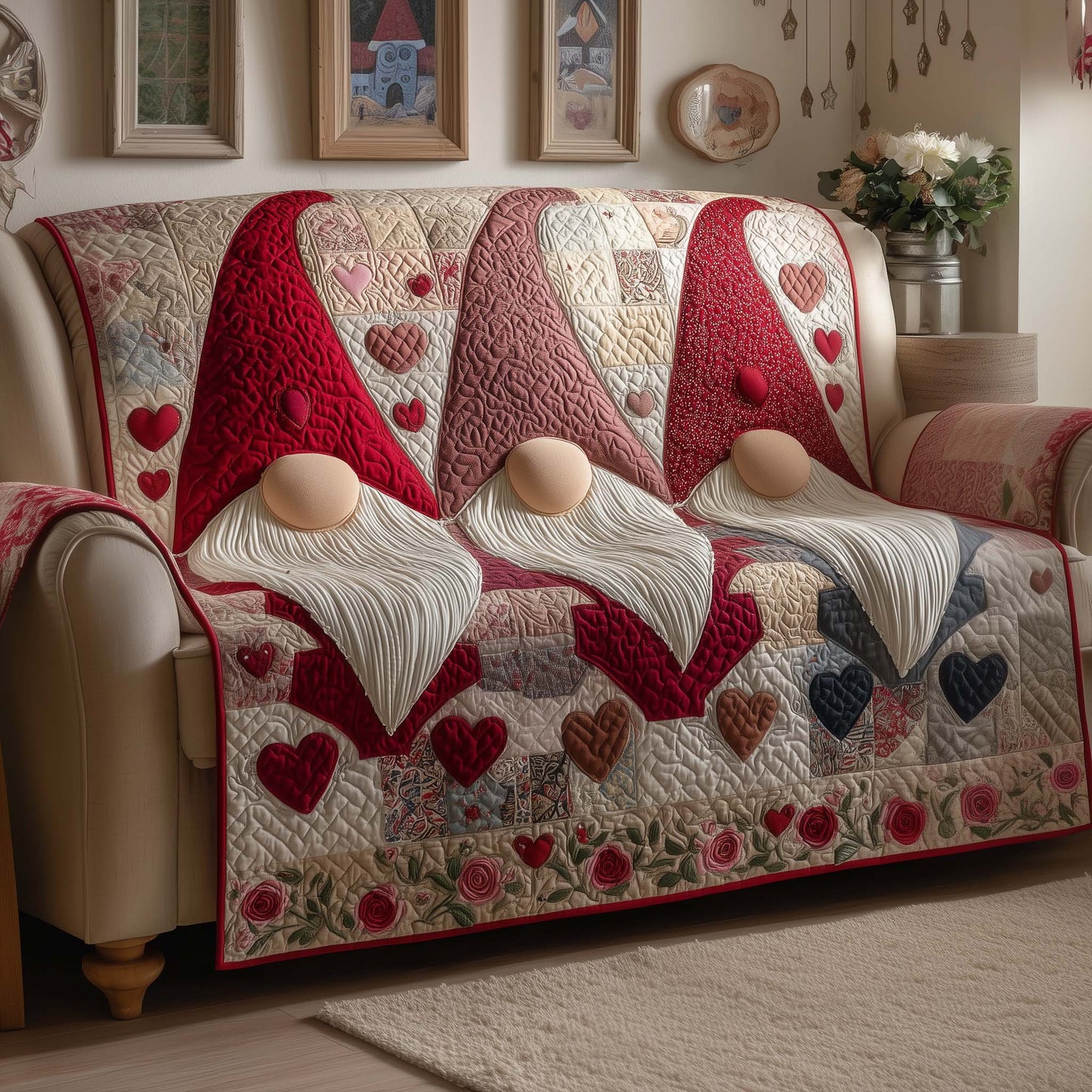 Heart Garden Quilted Sofa Cover GFTOQM2017