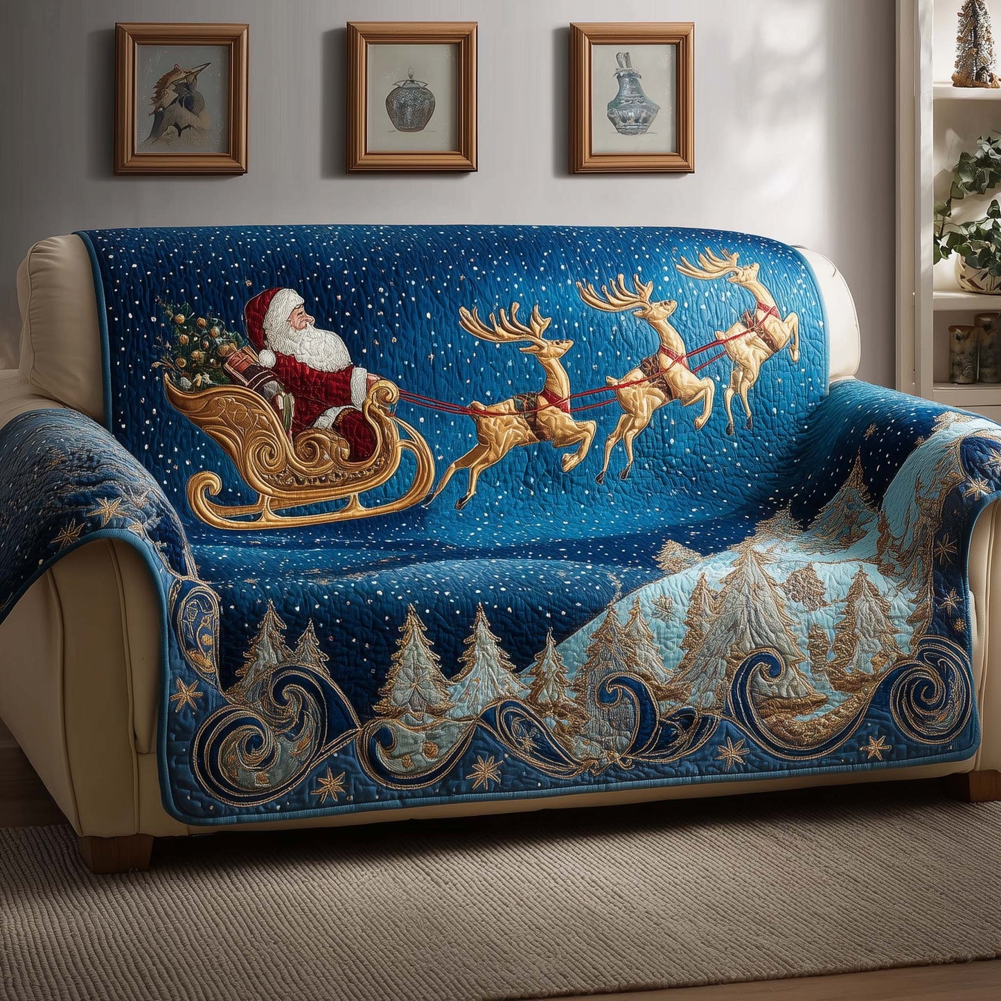 Santa Claus Quilted Sofa Cover GFTOQM201